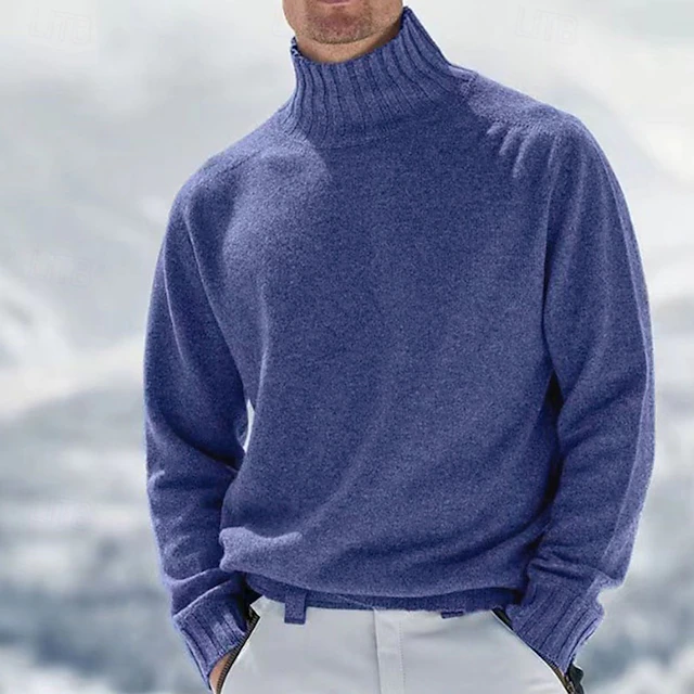Men's Sweater Pullover Sweater Jumper Mens Turtle Neck Jumper Jumper Ribbed Knit Regular Knitted Plain Turtleneck Modern Contemporary Work Daily Wear Clothing Apparel Winter Black White M L XL 10