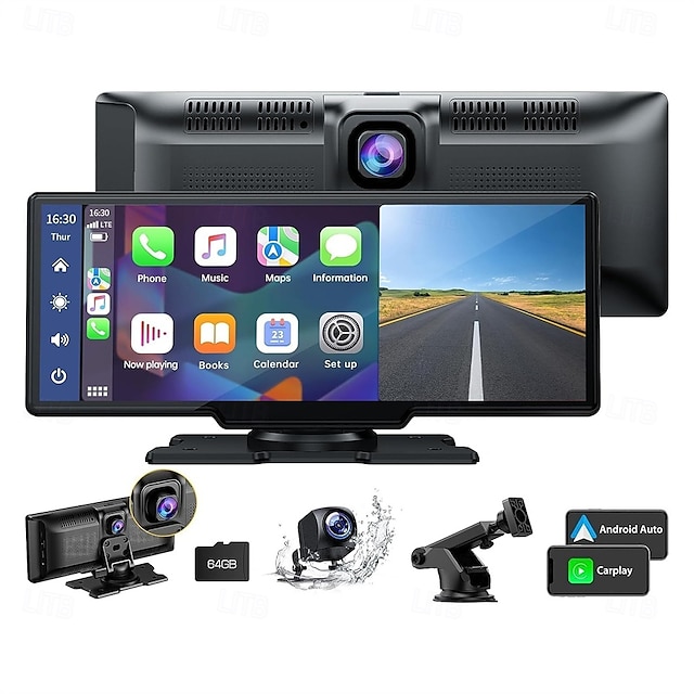  estéreo de carro sem fio para apple carplay com câmera de painel 2.5k 1080p câmera de backup tela sensível ao toque portátil navegação gps para carro receptor de som de carro com bluetooth airplay aux/fm