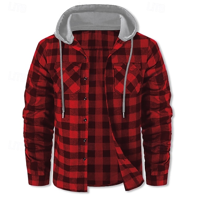  Per uomo Camicia Camicia di flanella Sopracamicia Plaid All'aperto Streetwear Giallo Rosso Blu Viola Manica Lunga Inverno Primavera & Autunno Abbigliamento