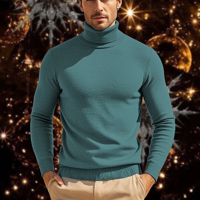  Herre Pullover genser Strikket genser Riflet Strikke Normal Strikket عادي Rullekrage Mote Fritid Dagligdagstøy Stevnemøte Klær Høst vinter Kamel Vin S M L