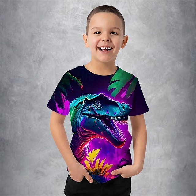  男の子 3D グラフィック 動物 恐竜 Tシャツ Ｔシャツ 半袖 夏 春 ファッション ベーシック 子供 4〜12年 クルーネック アウトドア カジュアル 日常 レギュラー