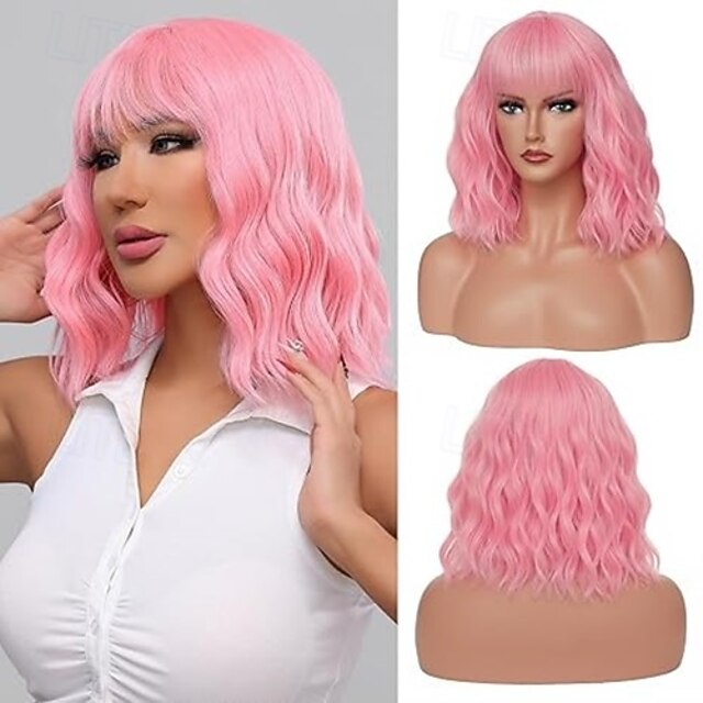  parrucca corta ondulata con frangia per donna, parrucche sintetiche ricce per uso quotidiano, costume cosplay, parrucche per il giorno di san patrizio