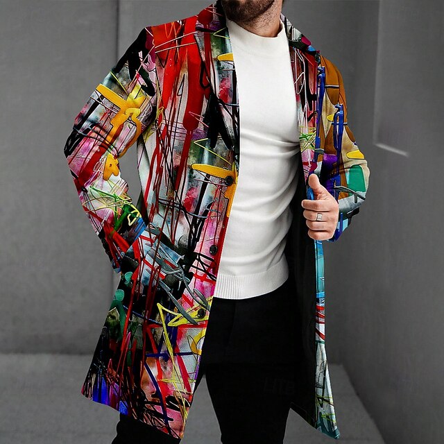 Men's Oil Painting Fleece Jacket Coat Thermal Comfortable Artistic Casual Outdoor Street Daily Wear 3D Print Buttons Front Pocket Winter Turndown Long Sleeve Red4