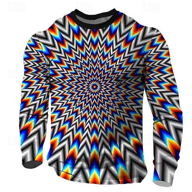 Men's Optical Illusion Visual Deception T Shirt Long Sleeve T shirt 3D Print Crew Neck Shirt Exaggerated Daily Designer Street Casual Black Summer Spring Fall Clothing Apparel S M L XL XXL XXXL4