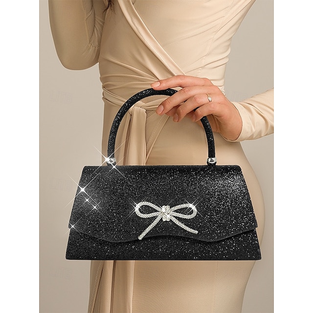  Elegante funkelnde Glitzer-Abendclutch für Damen mit Strass-Schleife – perfekt für Hochzeiten und Partys