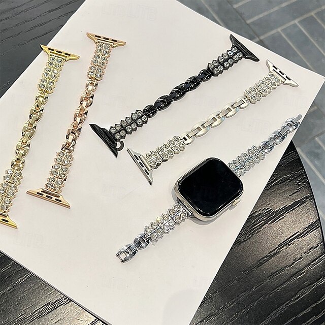  Pulseira de joias Compatível com Pulseira Apple Watch 38mm 40mm 41mm 42mm 44mm 45mm 49mm Bling Diamond Ajustável Respirável Lega pulseira de substituição para iwatch Ultra 2 Series 9 8 7 SE 6 5 4 3 2