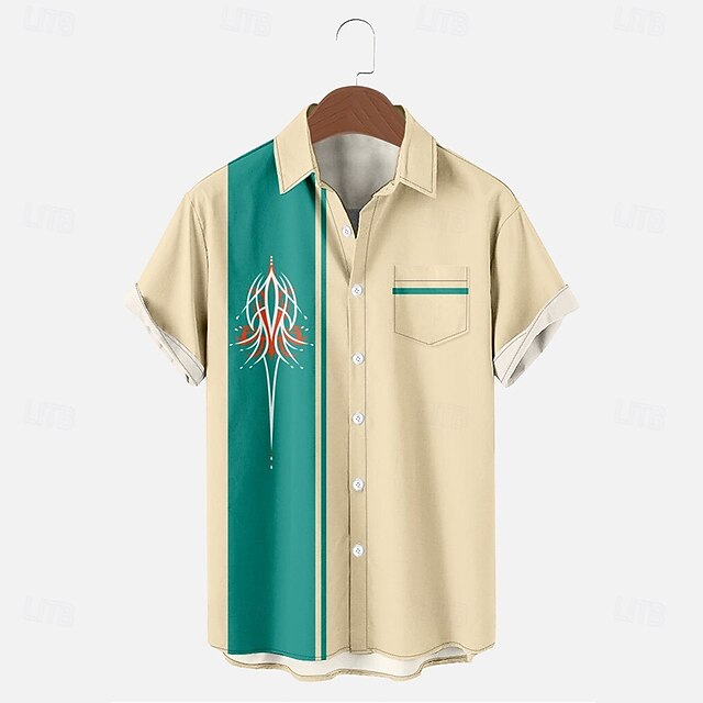 Men's Curve Pinstripe Casual Shirt Button Up Shirt Short Sleeve Casual Causal Casual Summer Spring Turndown Button Up Pocket Yellow4