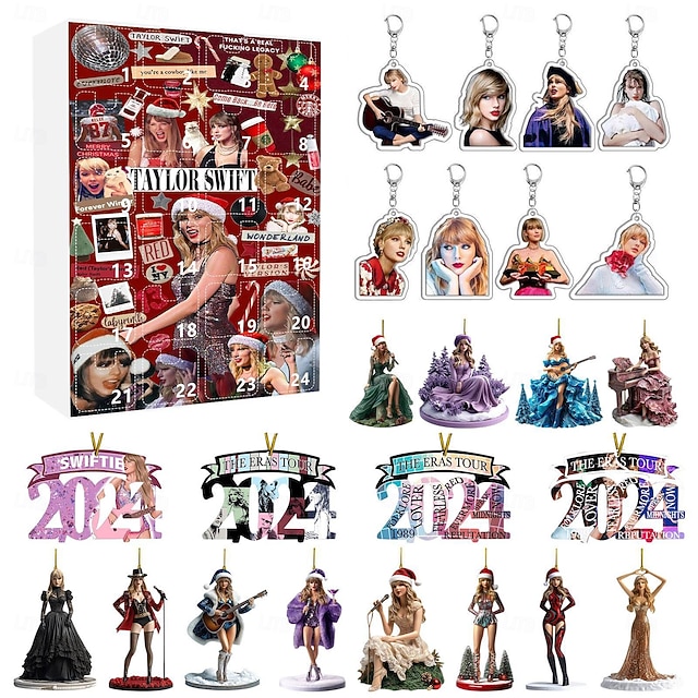  スウィフティーズ クリスマス アドベント カレンダー、24 日間アクリル 2D オーナメント &キーチェーン クリスマス カウントダウン カレンダー 音楽愛好家、ファン、ティーン、友人へのギフト