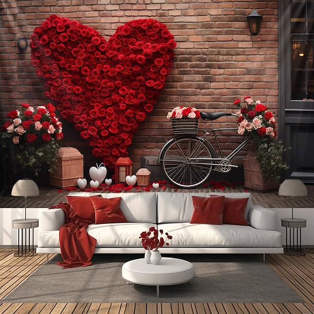 Wedding Decorations Backdrop Photograph Wall Hanging Large Tapestry Art Mural Decor Blanket Curtain Home Bedroom Living Room Decoration Roses Heart 28
