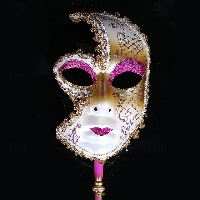 Arlecchina Halloween Venetian Mask Mask On a Stick Volto Carnival Mask Half Face Adults' Men's Women's Halloween Carnival Mardi Gras Performance Party Carnival of Venice Easy Halloween Costumes Dress 10