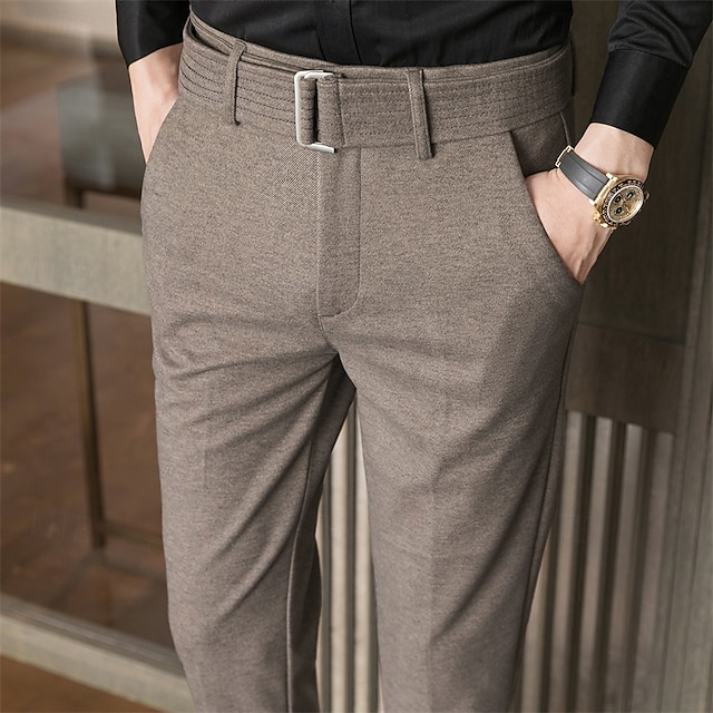  Herren Abschlußfeier Anzughose Hose Chinos Tweed-Hosen Knöpfe Tasche Einfarbig Komfort Formell Party Arbeit Mode Klassicher Stil Schwarz Khaki Mikroelastisch