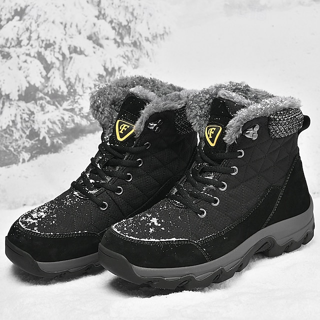  Homens Botas Botas de Neve Botas de caminhada Botas de inverno Forro de Lã Camurça Náilon Confortável Antiderrapante Com Cadarço Preto Cinzento