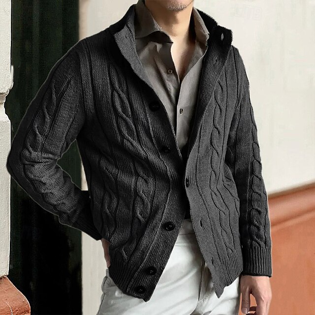 Herren Kleid Pullover Strickjacke Gedrehtes Stricken Standard Knopf hoch Feste Farbe Modisch Klassisch Freizeitskleidung Verabredung Bekleidung Herbst Winter Schwarz Kaki M L XL