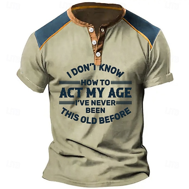  Pánské Grafika Písmeno Tričko Henley Krátký rukáv 3D tisk Módní Designové Pohodlné Venkovní Denní Léto Modrá Trávová zelená Khaki Armádní zelená Šedá Henley Tričko Henley