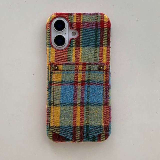  telefoon hoesje Voor iPhone 16 Pro Max Plus iPhone 16 iPhone 16 Pro iPhone 15 Pro Max Plus iPhone 15 iPhone 14 Pro Max Achterkant met polsband Kaartsleuf Schokbestendig Retro tekstiili TPU