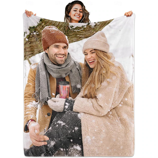 Custom Blanket with Picture Text, Personalized 1 Photo Blanket, HD Printing Customized Flannel Throw Blanket Gifts for Mom Dad Couple Girlfriend Boyfriend Wife Husband Gift 12
