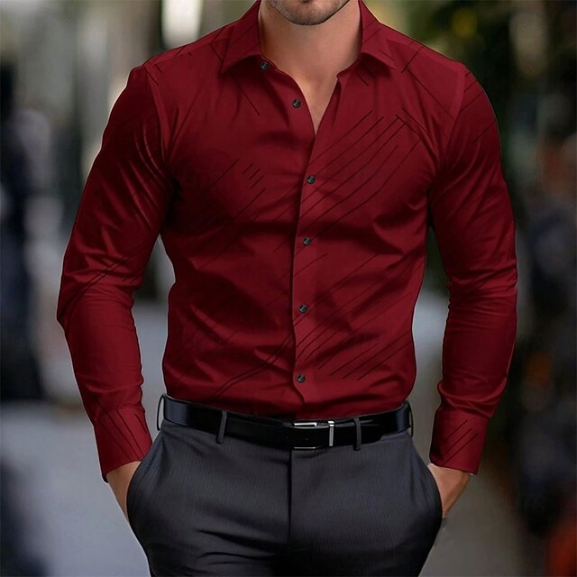 Men's Line Western Shirt Button Up Shirt Cowboy Shirt Long Sleeve Casual Formal Daily Holiday Fall Winter Spring & Summer Turndown Collared Shirts Button Up 3D Print Burgundy4