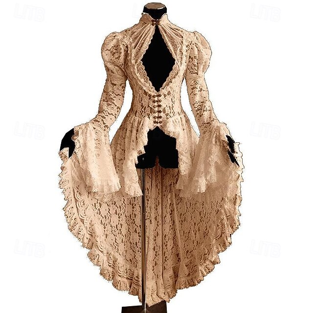 Women Retro Aulic Dress Belt Bell Sleeves Medieval Cosplay Costume