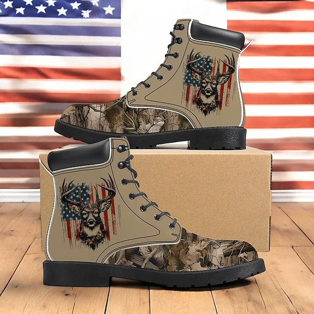Men's Hunting Boots with Patriotic Deer Print – Durable Camouflage Lace-Up Outdoor Footwear 6