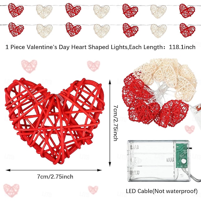 Rattan-Herz-Lichterkette – 10 Herzen, Batteriebetrieben, Romantische Deko Für Hochzeit, Valentinstag & Mehr!