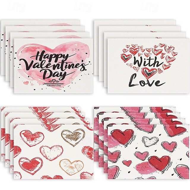  Valentine's Day Placemats Set of 4 Romantic and Decorative Table Mats Featuring Heart or Rose Patterns Durable and Heat-Resistant Perfect for Adding a Touch of Love to Your Dining Table Decor