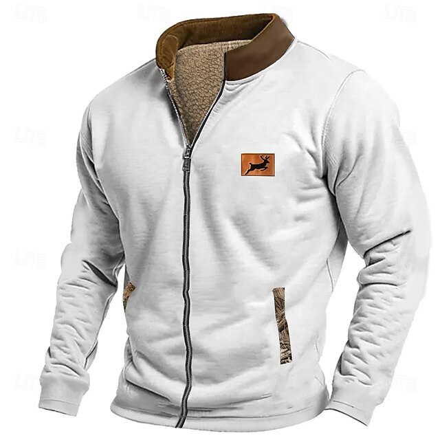  Per uomo Cervo Felpa Maglia Felpa con zip Manica Lunga Felpa Collo alla coreana Con cerniera Moda Quotidiano Semplice Stampa Vacanza Ferie Uscire Tasca Cerniera frontale Inverno