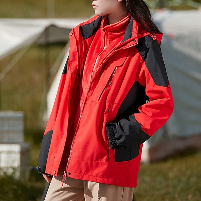  Damen Soft Shell Jacke Wanderjacke Winter Draussen Farbblock warm Fleece-Futter Windundurchlässig Wasserdicht 3-in-1-Jacke Leichte Jacke Windbreaker-Jacke Reisen Hellrosa Weiß Rosa Rot Purpur
