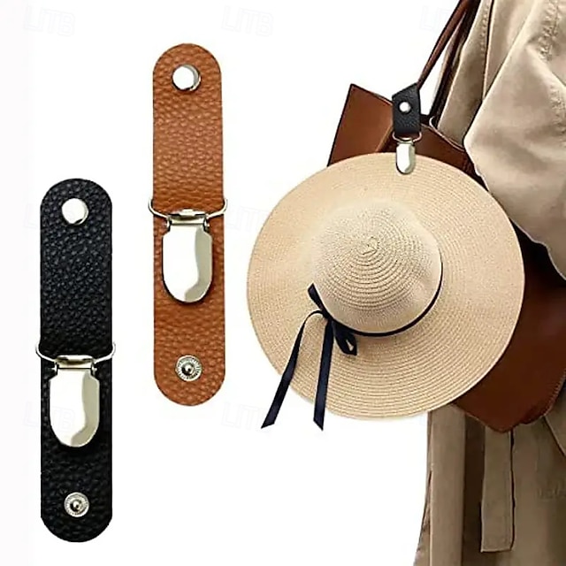  Clip de cuero multifuncional para sombreros para viajar y acampar: sujeta el sombrero de forma segura al bolso o al equipaje