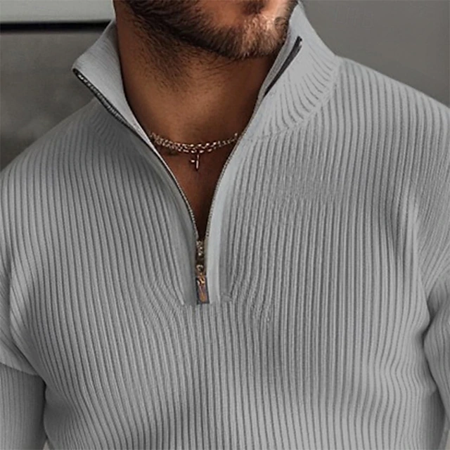 Men's Sweater Zip Sweater Quarter Zip Sweaters Ribbed Chunky Knit ...