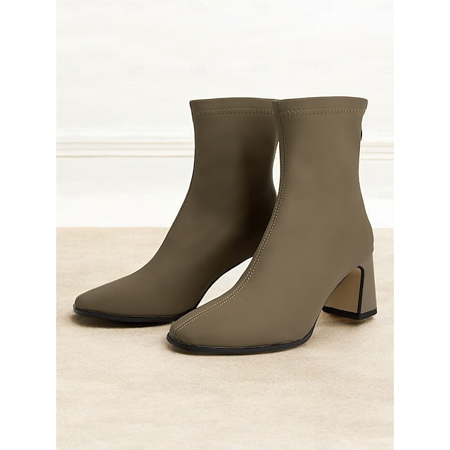  botas femininas elegantes de cano curto taupe com salto quadrado, fecho de zíper e detalhes de costura chiques - perfeitas para moda de outono, passeios casuais e uso no escritório