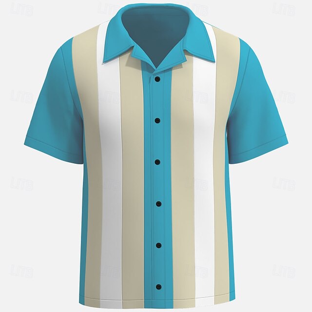 Men's Solid Color Bowling Shirt Button Up Shirt Sporty Beach Sport Traveling Summer Cuban Collar Button Up Green4