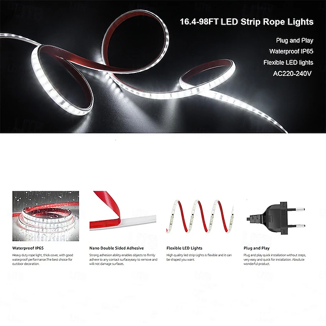 Light Bulbe Roop Outdoor Waterproof LED Light Strip Flexible Ribbon Rope Tape Light, 120 ...