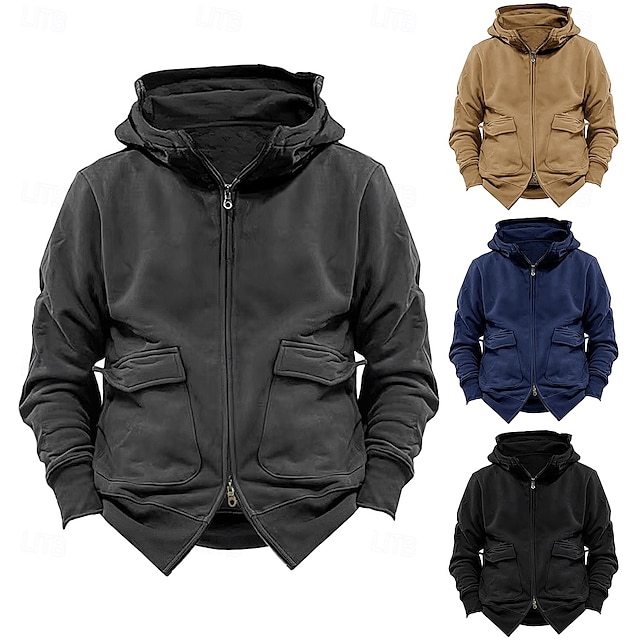  Bărbați Hanorac cu Glugă Hanorac tactic Negru Bleumarin Kaki Gri Închis Capișon Simplu Sporturi & Exterior Sport Haine de strada non-imprimare Designer De Bază Casual Iarnă Îmbrăcăminte Hanorace