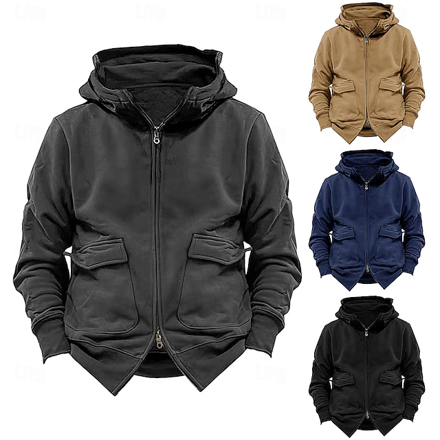 Men's Hoodie Tactical Hoodie Black Navy Blue Khaki Dark Gray Hooded 