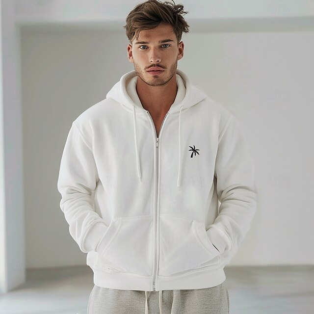  Hombre Sudadera con capucha y cremallera completa Negro Blanco Con Capucha Graphic Cremallera Regalos de Navidad Deporte Casual Fresco Design Gráfico Otoño Invierno Ropa Sudaderas con capucha