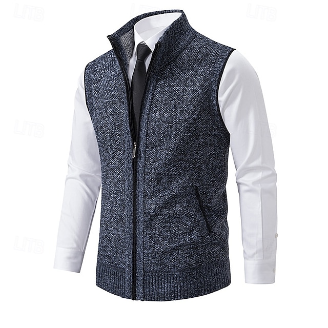  Homens Vestido Suéter Sueter Cardigan Suéter com zíper Suéter de malha Estriado Tricotar Padrão Zip Up Bolsos laterais Côr Sólida Moda Clássico Roupa Diária Encontro Roupa Outono & inverno Preto
