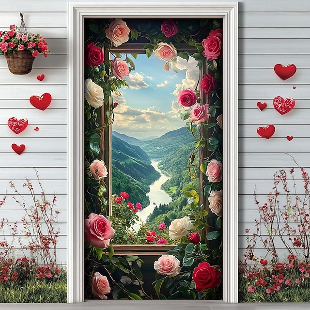  Bryllupsutendørsdekorasjoner Dørdeksler Dørteppe Dørgardin Dekorasjon Bakgrunn Innendørs/Utvendørs Dørbanner inngangsdør Hushold Vindu Utsikt Roser