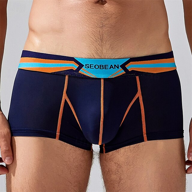  Men's 1 PCS Boxers Underwear Boxer Shorts Patchwork Elastic Waist Chinlon Breathable Soft Comfortable Color Block Letter Mid Rise Black White