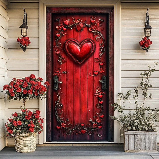 Wedding Outdoor Decorations Door Covers Door Tapestry Door Curtain Decoration Backdrop Indoor/Outdoor Door Banner for Front Door Farmhouse Hearts 18