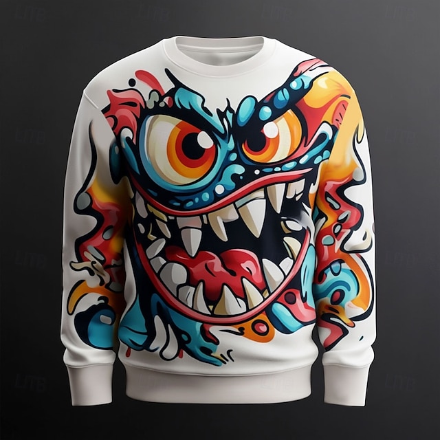  Hombre Unisexo Caricatura Monstruo Sudadera Sudadera Manga Larga Camisa de entrenamiento Cuello Barco Moda Diario 3D Impresión 3d Vacaciones Fiesta Festivos Cuello redondo Impresión 3D 3D Invierno