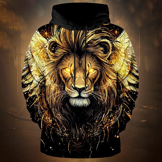 Men's Lion Hoodies Sweatshirt Fashion Cool Long Sleeve Crew Neck Party Holiday Streetwear Black Drawstring Fall Winter Designer4