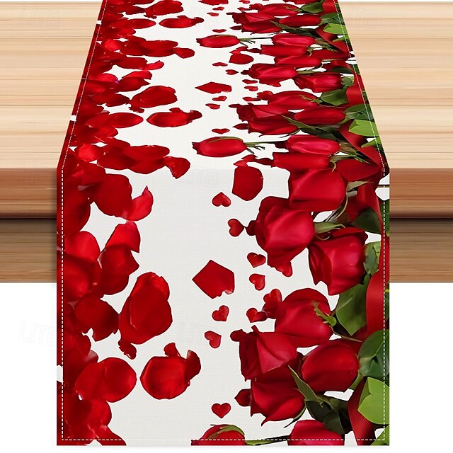  chemin de table rose pour la Saint-Valentin, décoration de table florale romantique avec un élégant design de rose, parfait pour ajouter une touche d'amour et d'élégance à votre dîner de la