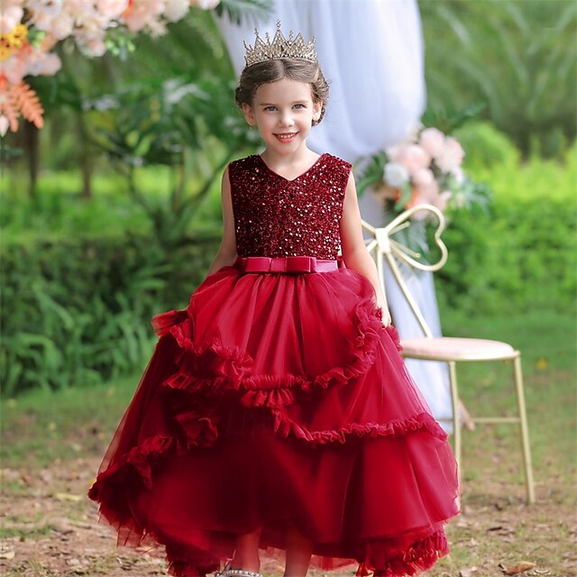  Děti Dívčí Šaty na párty Pevná barva Bez rukávů Výkon Vánoce Narozeniny Kravatový uzel Krásná Sladký Polyester Maxi Šaty na párty Swingové šaty Áčkové šaty Léto 4-12 let Světlá růžová Fialov