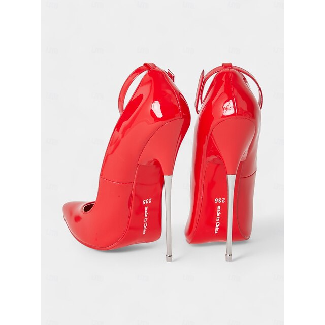 Women's Red Patent Leather Stiletto High Heel Pumps with Ankle Strap ...