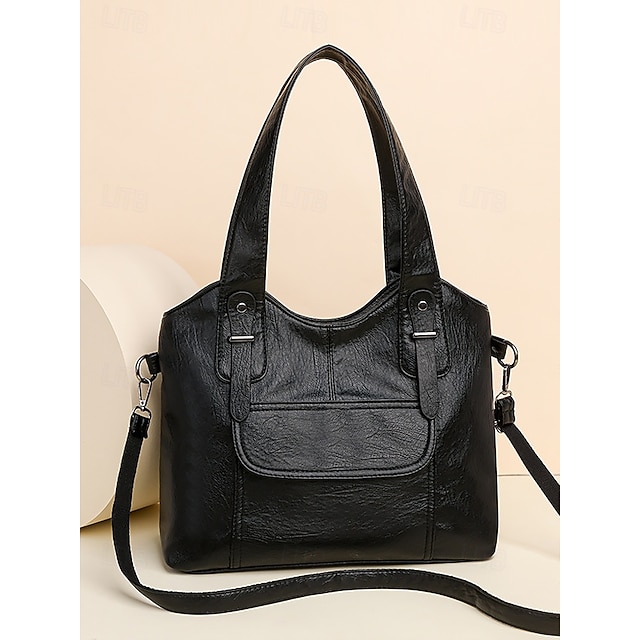  damska torba typu tote w stylu vintage z brązowej skóry ekologicznej z dwoma uchwytami i regulowanym paskiem na ramię – pojemna i stylowa, idealna do codziennego użytku