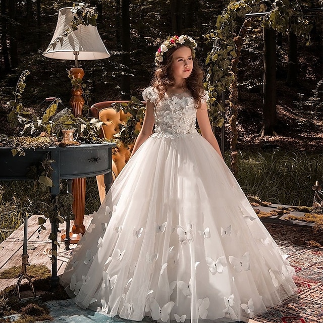  kinderkleidung Mädchen Blumenmädchen Kleid Kleid für die Erstkommunion Feste Farbe Ärmellos Langarm Leistung Hochzeit Party Gitter Prinzessin Süß Gitter Mitte der Wade Etuikleid Tüll-Kleid Sommer