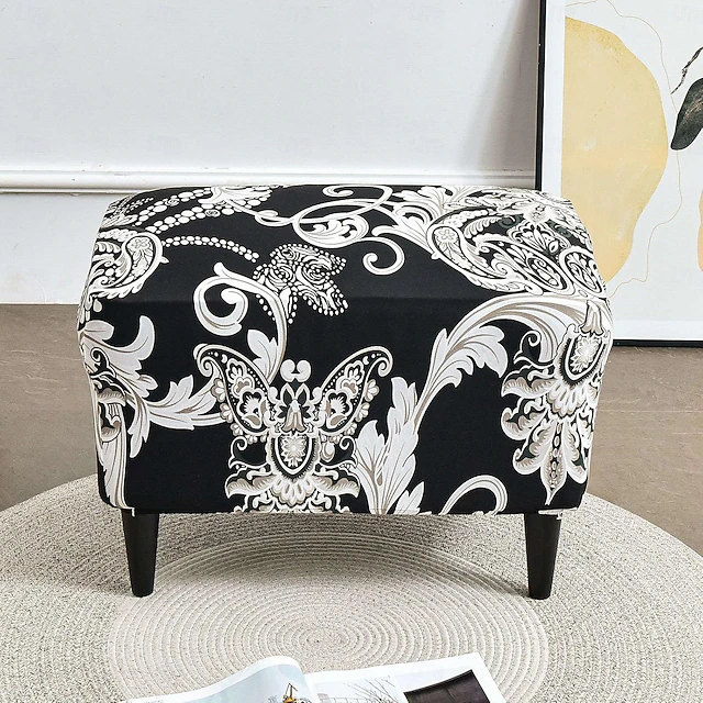 Floral Printed Stretch Ottoman Cover Spandex Elastic Stretch Rectangle Folding Storage Covers Removable Footstool Protect Footrest Covers 25