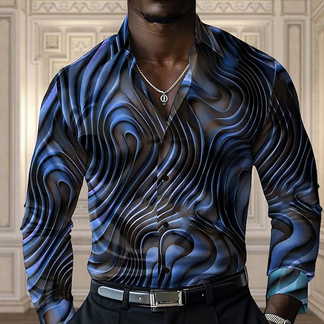  Herr Linje Knapp upp skjorta Designerskjorta Långärmad Mode Casual Semester Fest / afton Vår Höst Nedvikt Knappen uppåt Gul Blå Purpur Grön