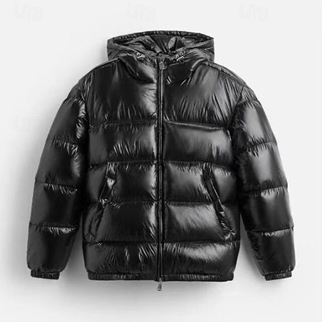 Men's Winter Coat Puffer Jacket Padded Jacket Pocket Polyster Vacation Daily Wear Date Regular Fashion Casual Comfortable Thermal Warm Fall & Winter Solid / Plain Color Black Dark Green Puffer Jacket4