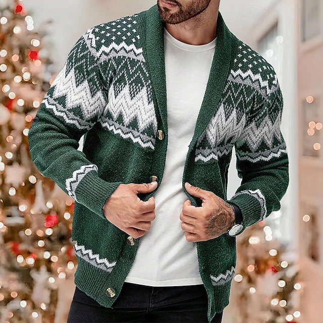 Men's Ugly Christmas Sweater Dress Sweater Cardigan Sweater Fair Isle Sweater Women's Hoodies Ribbed Knit Regular Tops Button Up Geometric Shawl Collar Fashion Classic Vacation Daily Wear Clothing 7